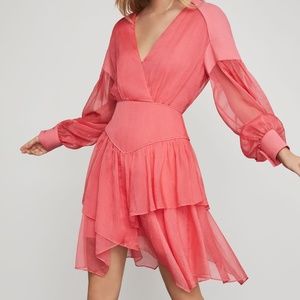 BCBGMAXAZRIA Ruffled Faux Wrap Handkerchief Dress